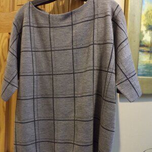 LAFAYETTE 148 New York Sweater Grey Black Window Pane-Short Sleeve-M/L - NEW $59